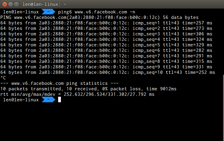 Ping facebook IPv6