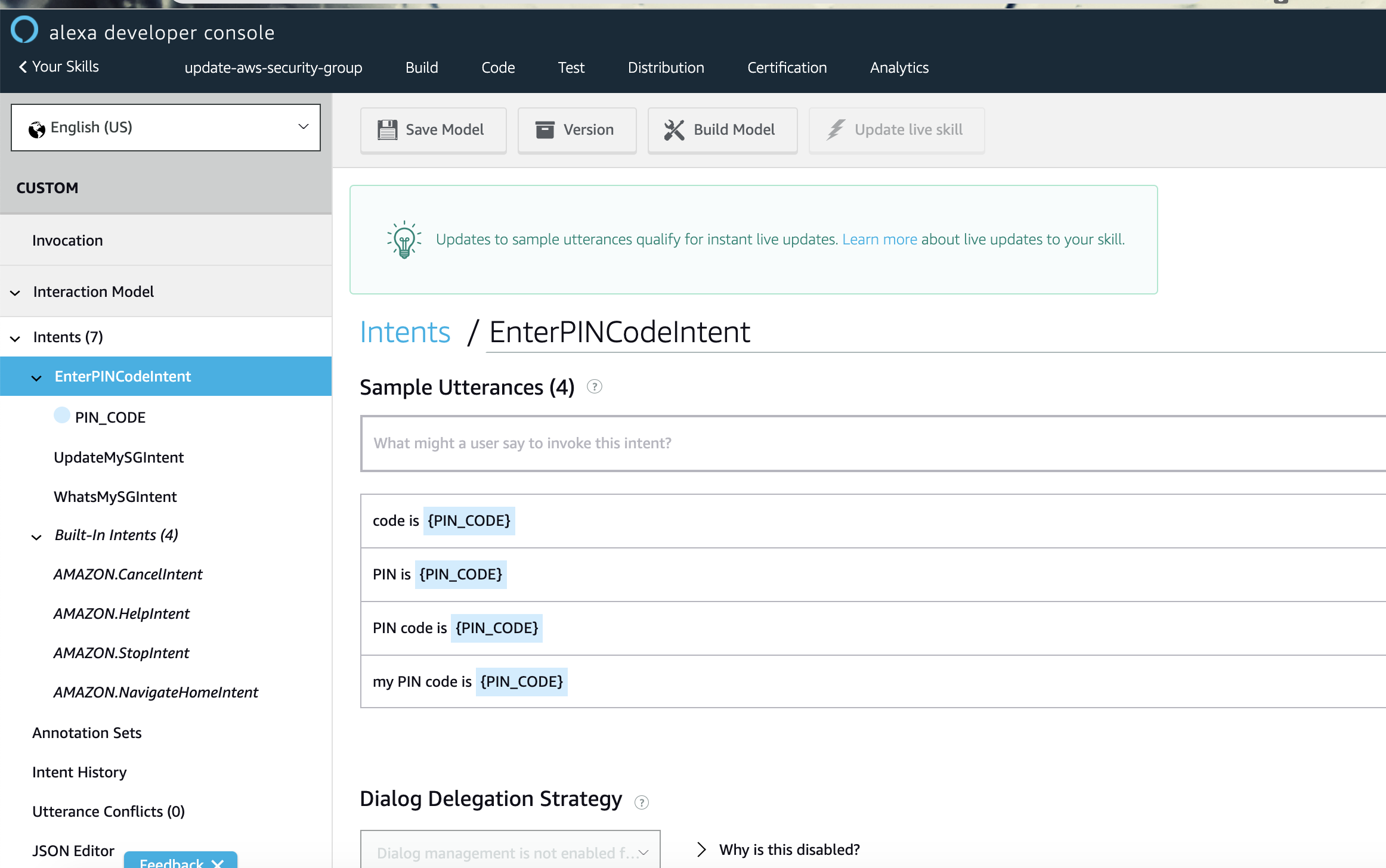 Alexa Skill - Security Group Manager 設置 Intent