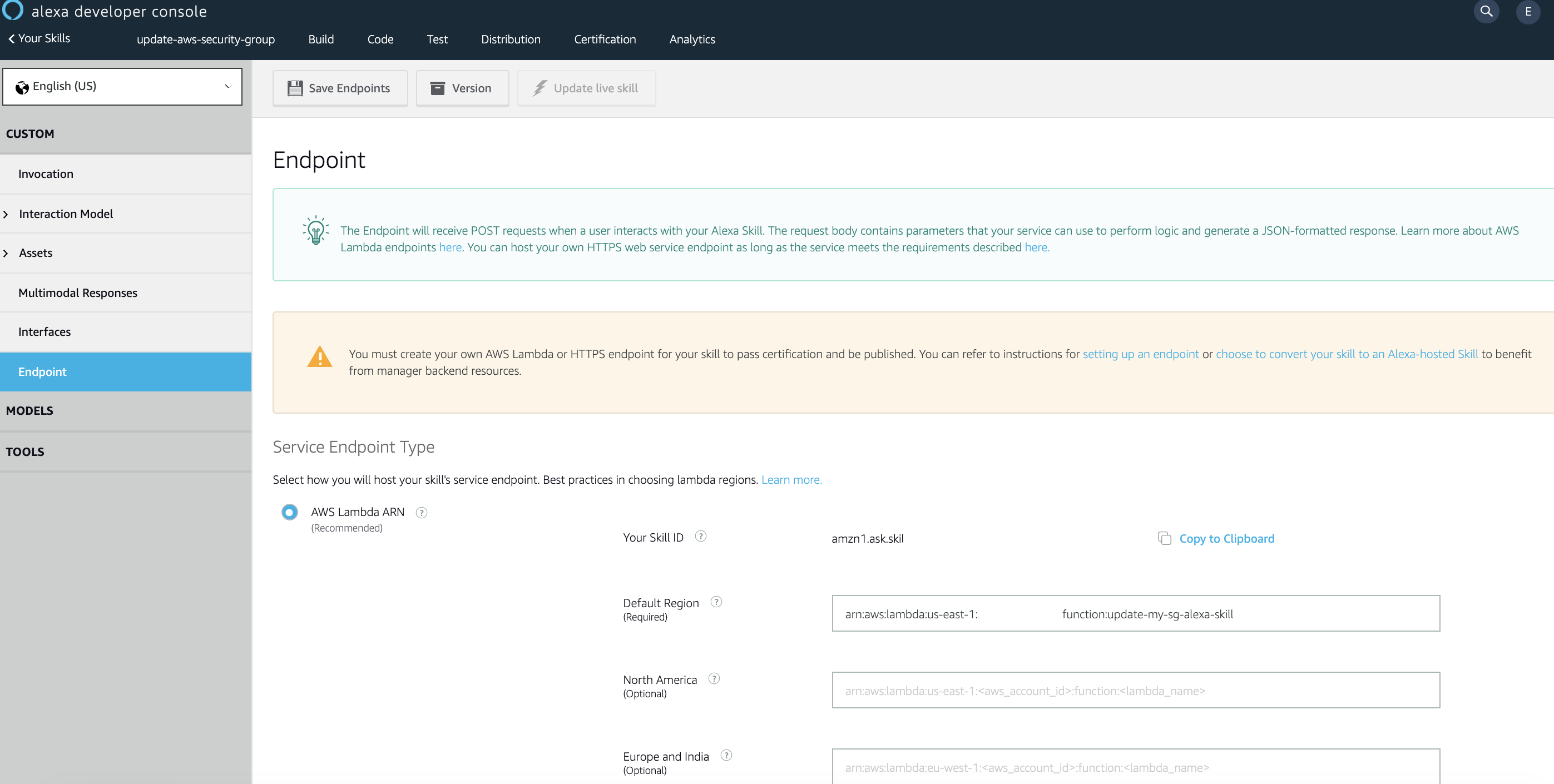 Alexa Skill - Security Group Manager 設置 Lambda endpoint