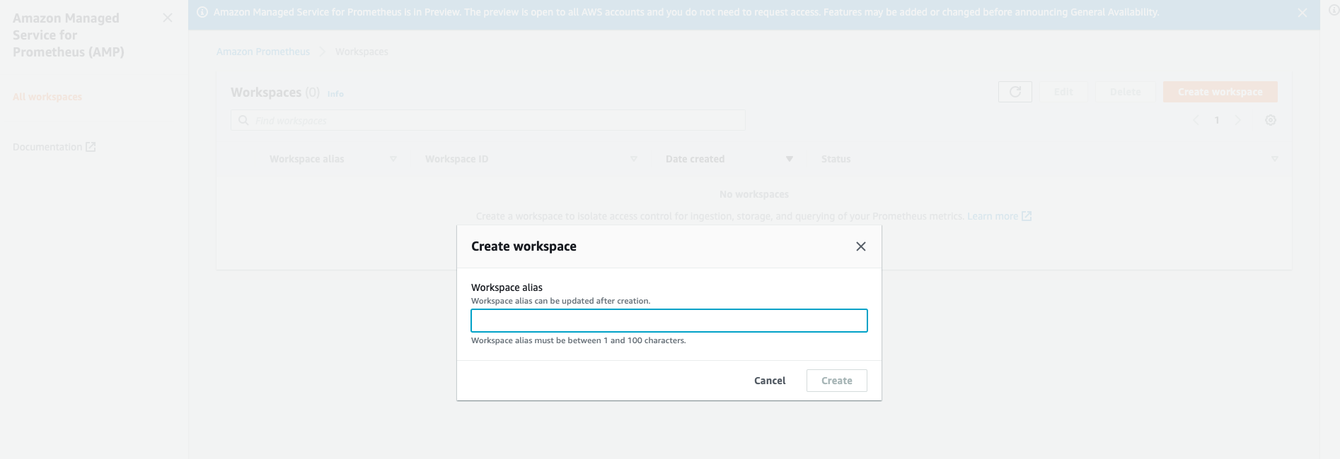 Create a workspace in AMP