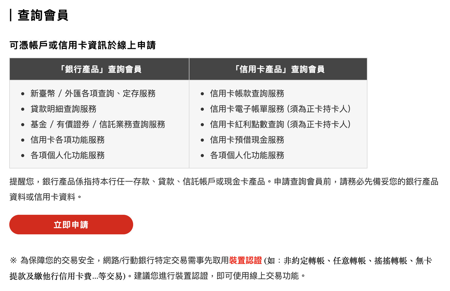 台新網路銀行查詢會員權限