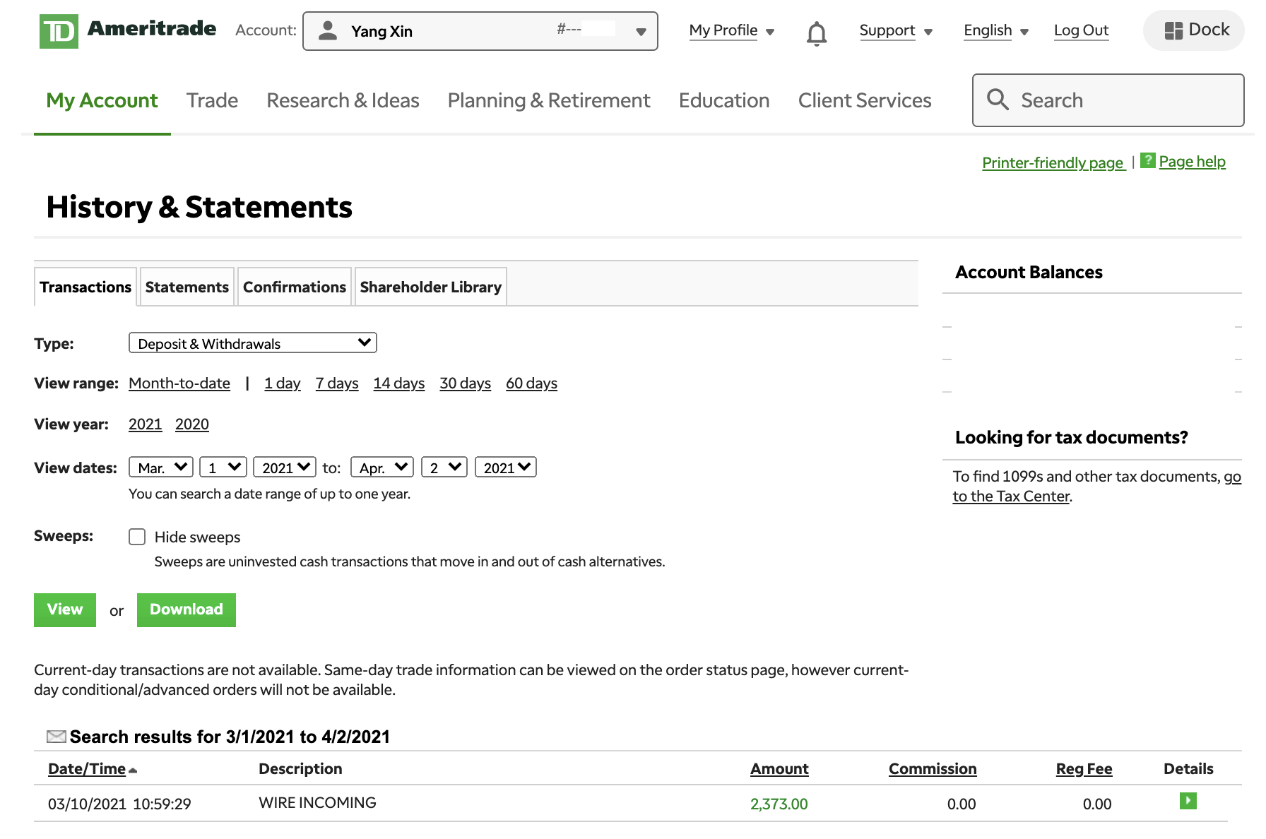 資金正確轉到 TD Ameritrade 帳戶