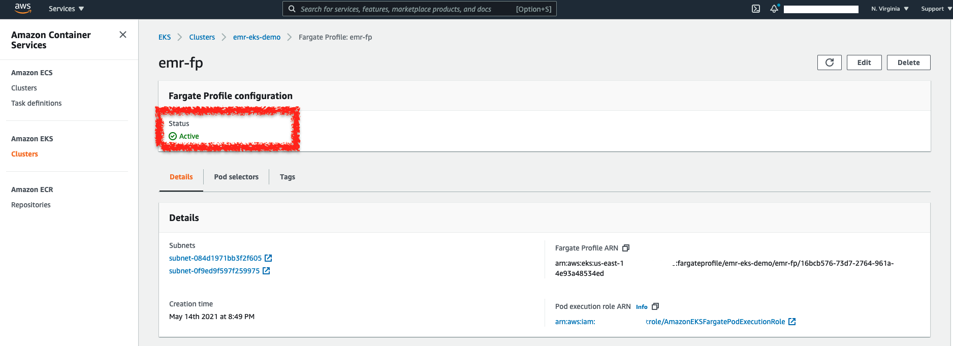 檢視 Fargate Profile 詳細資料